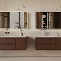 Bathroom Interior Design With Double Vanities Brown Cabinets And Decorative Walls 3d model