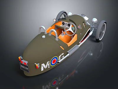 Vintage Olive Green MG Sports Car With Orange Interior And Round Badge 3d model