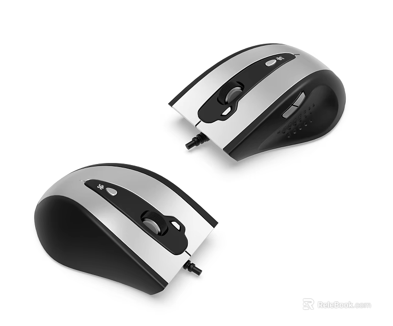 Ergonomic Wired Computer Mice With Silver Black Sleek Design And Functional Buttons 3d model 