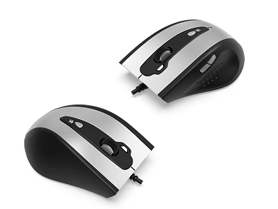 Ergonomic Wired Computer Mice With Silver Black Sleek Design And Functional Buttons 3d model