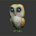 3D Cartoon Owl Character With Big Blue Eyes And Yellow White Feathers