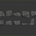 Gray Stone Blocks of Various Shapes and Sizes Floating on Gray Background with Reflections