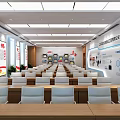 Modern Conference Room Design With Large Digital Screen Seating Rows And Wall Displays 3d model