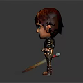 Cartoon Man In Dark Decorated Outfit With Reddish Brown Hair Holding Stick On Reflective Background