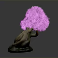 Decorative Tree With Pink Flowers And Twisted Trunk On Dark Background 3d model