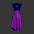Fashionable Blue And Pink Striped Short Sleeve Dress With Back Cutout Long Length