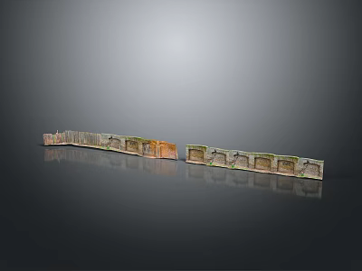 Wood Stone Long Decorative Strips With Different Colors Textures And Reflective Surface On Gray Background 3d model