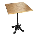 Rustic Wooden Dining Table With Light Wood Top And Black Metal Ornate Base