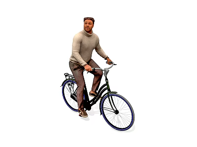 Man Riding Bicycle In Turtleneck Sweater And Pants 3d model