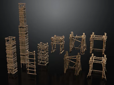 Wooden Scaffolding Components With Various Frames Towers Supports And Structures 3d model