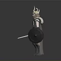 Intricate King Carving Sculpture with Armor Crown Sword and Shield