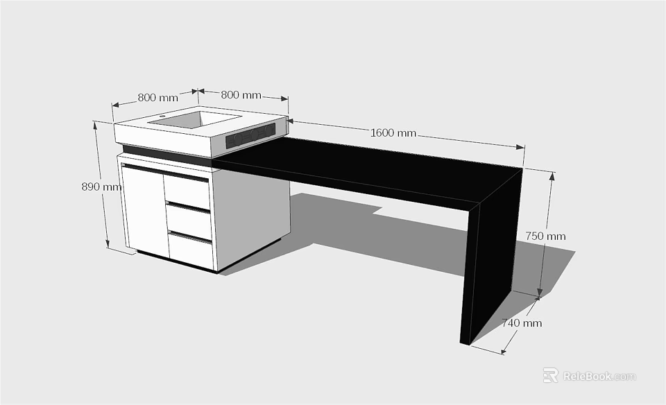 Office Desk With Drawers And Detailed Dimensions For Workspace Setup 3d model 