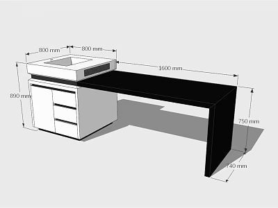 Office Desk With Drawers And Detailed Dimensions For Workspace Setup 3d model