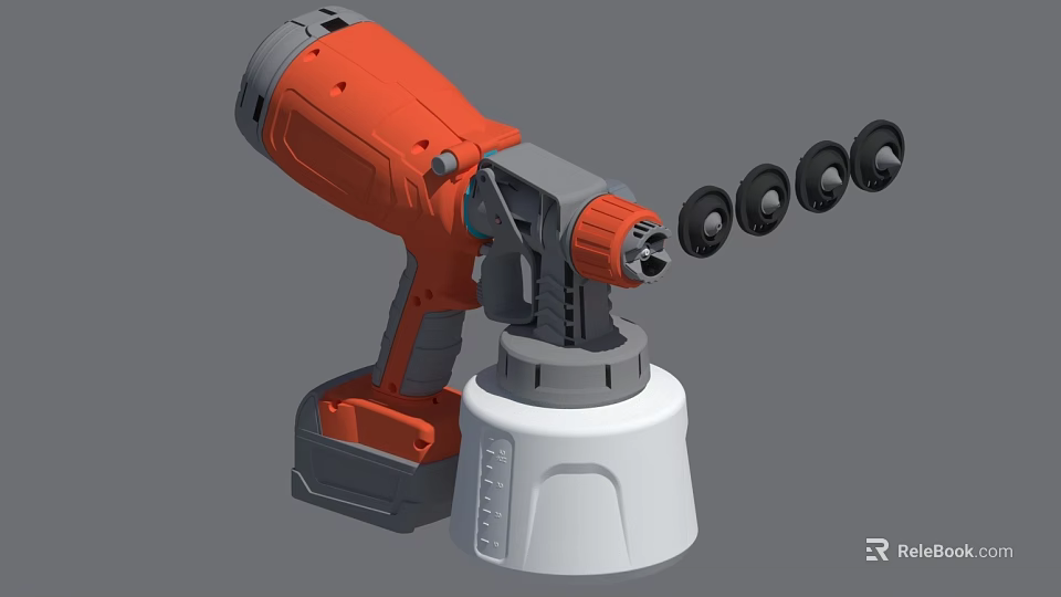 Orange And Gray Cordless Drill With Multiple Drill Bits On White Base 3d model 
