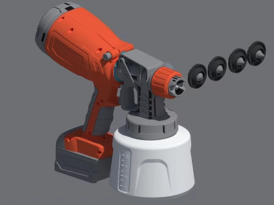 Orange And Gray Cordless Drill With Multiple Drill Bits On White Base 3d model