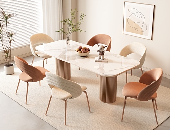 Modern Dining Table and Chair Combination Dining Chair Fabric Dining Chair Rectangular Dining Table and Chair Lamb Velvet Dining Chair 3d model