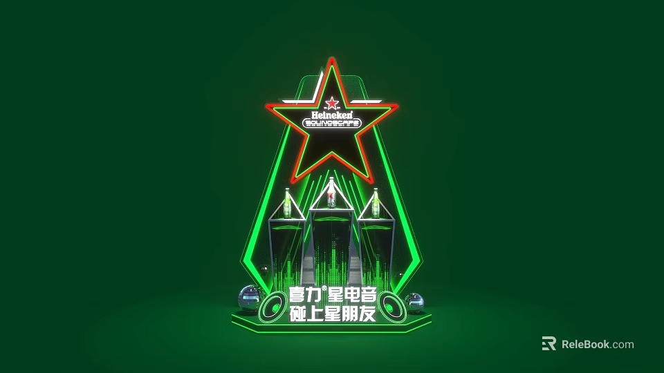 Window Display Decoration With Star Shaped Neon Lights And Evening Celebration Elements 3d model