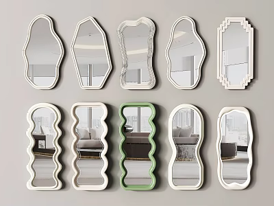 Elegant Various Shaped Decorative Mirrors With Unique Frames And Wall 3d model