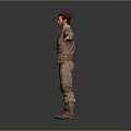 3D Male Character In Military Uniform With Arms Outstretched Standing On Gray Background