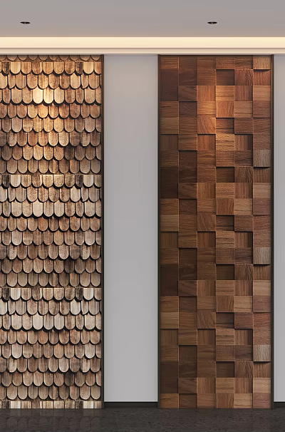 Modern solid wood mosaic background wall 3d model