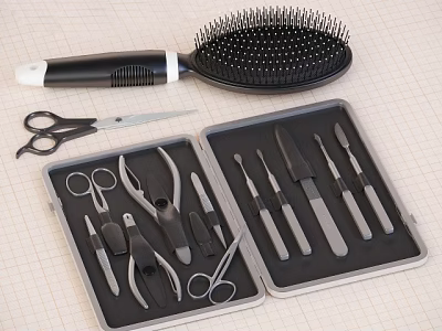 Complete Personal Grooming Tools Set With Hair Brush Scissors And Nail Care Kit 3d model