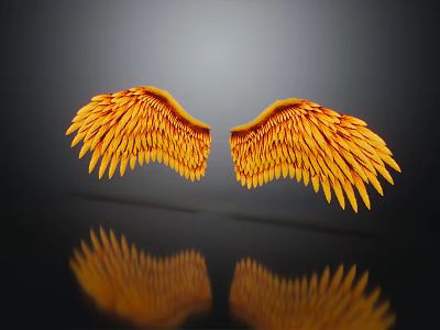 Golden Orange Wing Shaped Wall Decor With Shiny Reflective Surface 3d model