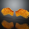 Golden Orange Wing Shaped Wall Decor With Shiny Reflective Surface 3d model