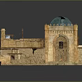Traditional Architectural Model With Earth Toned Walls Blue Dome Arched Doors And Multi Level Structure