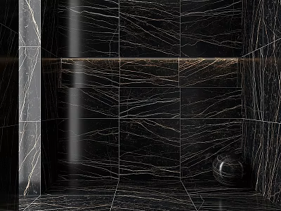 Black Marble Wall Panel With Niche And Decorative Sphere In Veined Texture 3d model