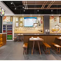 Spacious Restaurant Interior With Wooden Tables Benches Pendant Lights And Open Layout