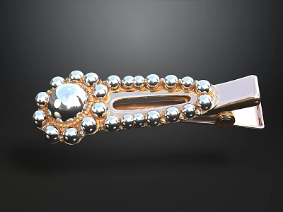 Elegant Jewelry Tie Clip With Shiny Round Beads And Metal Base Design 3d model