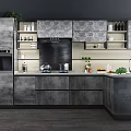 Modern Gray Kitchen Interior Design With Wall And Base Cabinets And Countertop 3d model