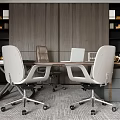 Modern Office Interior With Wooden Desks Ergonomic Chairs And Wall Bookshelves