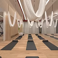 Modern Pilates Studio Interior With Reformer Equipment Wooden Floor And Mirrors