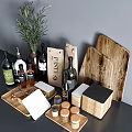 Modern Kitchenware Collection With Wooden Cutting Boards Glass Bottles Spice Jars And Pasta Bags
