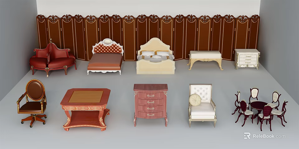 Classic Style Console Table And Side Cabinet In Elegant Living Room Furniture Collection 3d model 