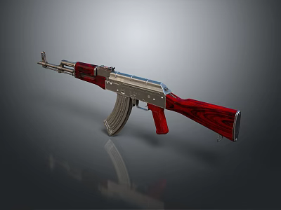 Classic Assault Rifle With Red Wooden Stock And Silver Metal Body Design 3d model