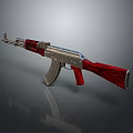 Classic Assault Rifle With Red Wooden Stock And Silver Metal Body Design