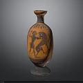 Ancient Sculpted Vase With Red Black Patterns And Combat Scene Figures