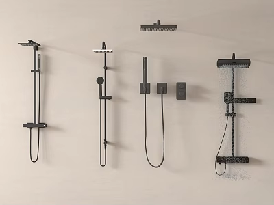 Modern Black Shower Heads With Various Designs Including Handheld And Overhead Options 3d model