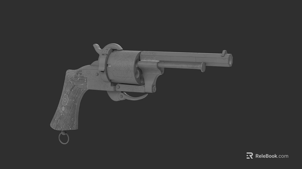Vintage Revolver 3D Model With Metallic Finish And Textured Grip Barrel And Cylinder 3d model 