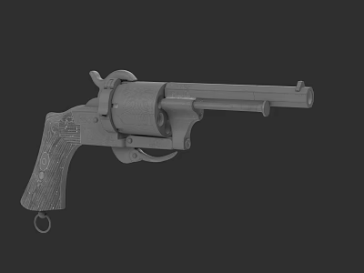 Vintage Revolver 3D Model With Metallic Finish And Textured Grip Barrel And Cylinder 3d model