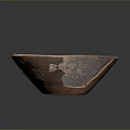 Hand Carved Wooden Bowl Sculpture With Cracked Texture And Brown Finish