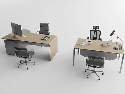 Modern Office Desk Setup With Computer Monitor Laptop Office Chair And Desk Lamp 3d model
