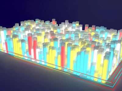 3D Data Visualization With Colorful Bars In Various Colors And Glowing Base Lines 3d model