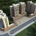 Modern High Rise Residential Buildings With Green Trees Entrance Square And Road