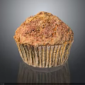 Fluffy Strawberry Muffin With Golden Crust And Paper Liner On Dark Surface