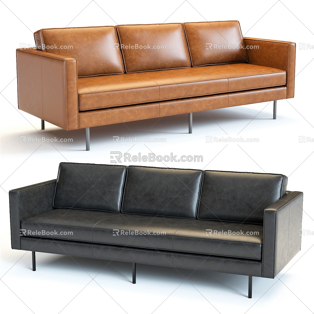 Modern leather three-seat sofa 3d model