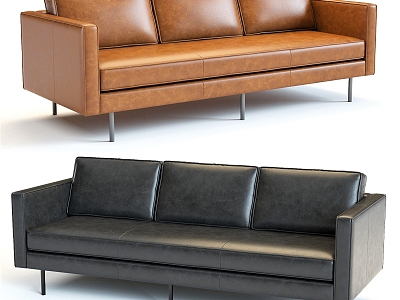 Modern leather three-seat sofa 3d model