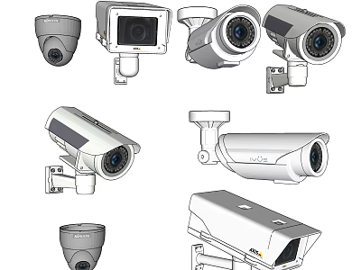 Different Projection Surveillance Camera Types Including Dome Bullet And Box Models 3d model